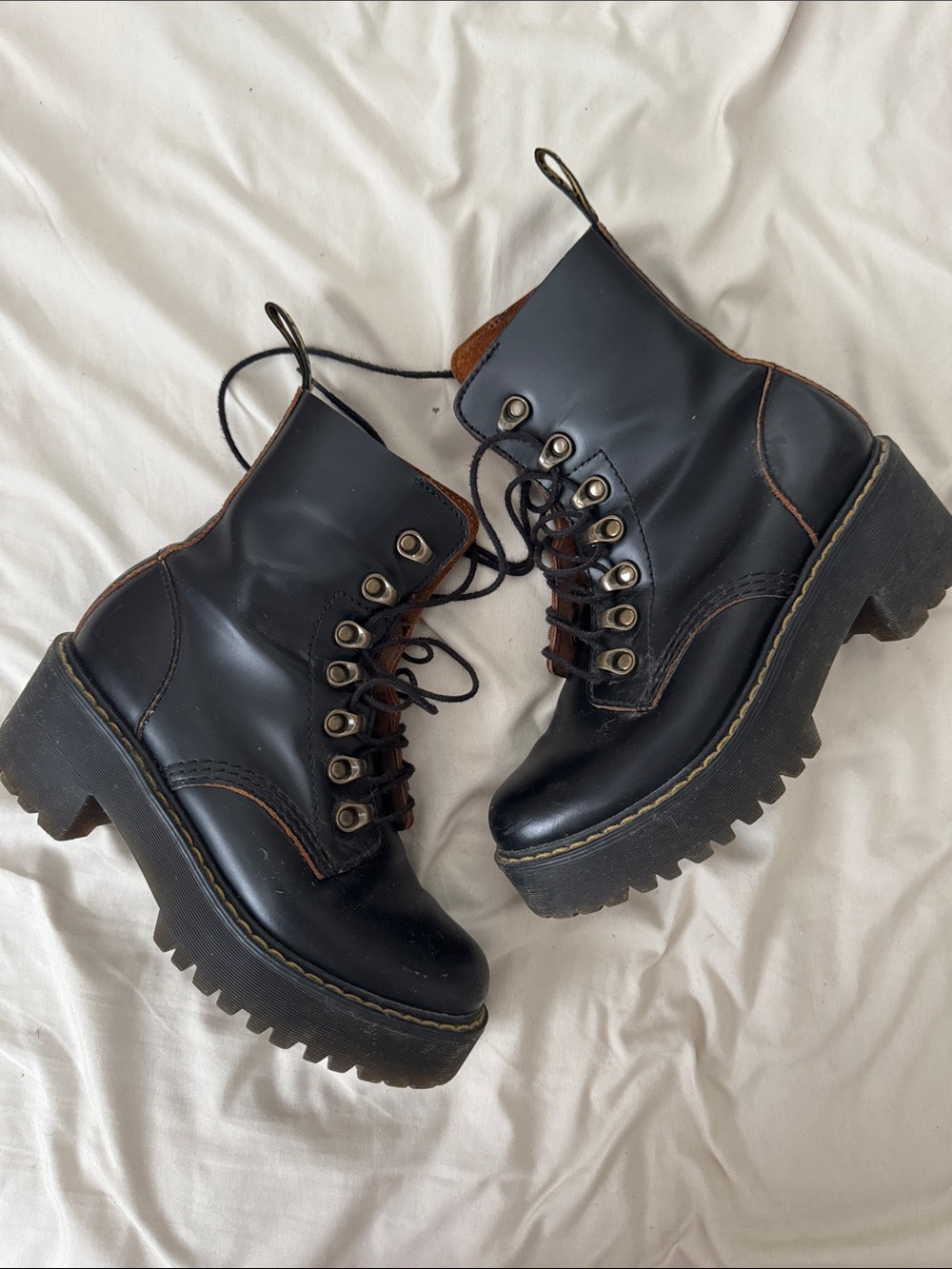 Doc Martens Leona Women's Black Lace-Up Leather Boots fits like 6